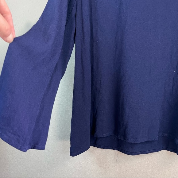 Love Navy Blue Square Neck Long Sleeve Blouse - Picture 3 of 6